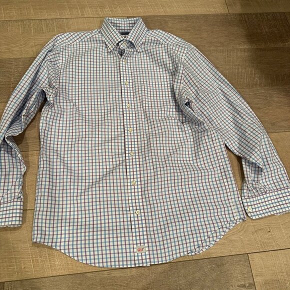 VINEYARD VINES MENS PURPLE AND BLUE PLAID LONG SLEEVE BUTTON UP SHIRT MEDIUM CLA - Picture 1 of 9
